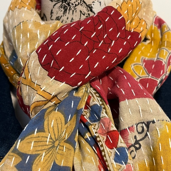 KANTHA SCARF REVERSIBLE TWO SIDED SARI HEAD WRAP DECOR LINEN SARONG - Picture 3 of 11